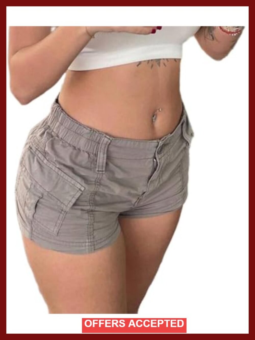 Y2K Slim Fit Elastic Waist Cargo Shorts with Pockets